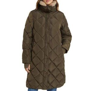 NWT Lucky Brand Quilted Faux Shearling Puffer Coat Jacket